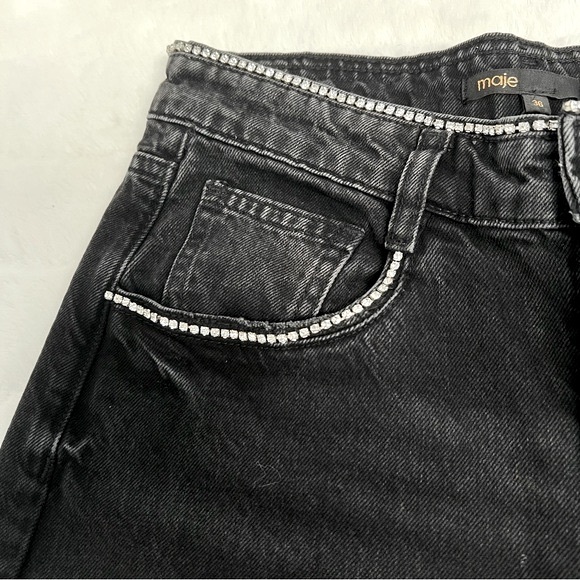 NWT Maje “Diamond” Black Wide Leg Jeans w Rhinestone Trim—missing rhinestones - Picture 12 of 16